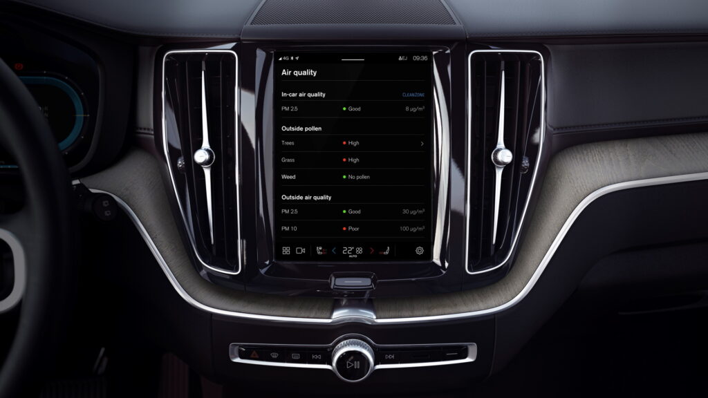 Air Quality Control App within Volvo's infotainment system
